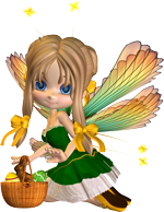 Little cute fairy in green dress and a basket